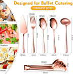 Patelai Serving Utensils Set Include Stainless Steel Large Spoons Slotted Spoons Forks Tongs Soup Ladle and Pie Server for Parties Buffet Catering, Dishwasher Safe(Rose Gold,10 Pieces)
