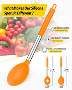 Pack of 2 Large Silicone Cooking Spoons,Non Stick Solid Basting Spoon,Heat-Resistant Kitchen Utensils for Mixing,Serving,Draining,Stirring (ORANGE)