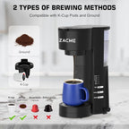 ZACME 4IN1 Single Serve Coffee Maker with Milk Frother & Grinder, Small Coffee Machine for K Cup & Ground, 28oz Water Tank, 6 to 14 oz Brew Sizes, Self-cleaning Function, Adjustable Drip Tray