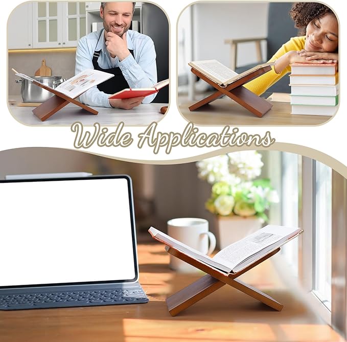 Open Book Display Stand, Wood Book Stands for Display, Cookbook Stand, Recipe Books Holder, Textbook Stands, Reading Accessories Art Document Books, Bible, Magazines, Home and Office