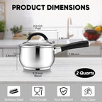 E-far 2 Quart Saucepan with Lid, Tri-Ply Base Stainless Steel Small Sauce Pan with Stay-Cool Handle, Non-toxic Kitchen Cooking Sauce Pot, Compatible with All Cooktops, Dishwasher Safe