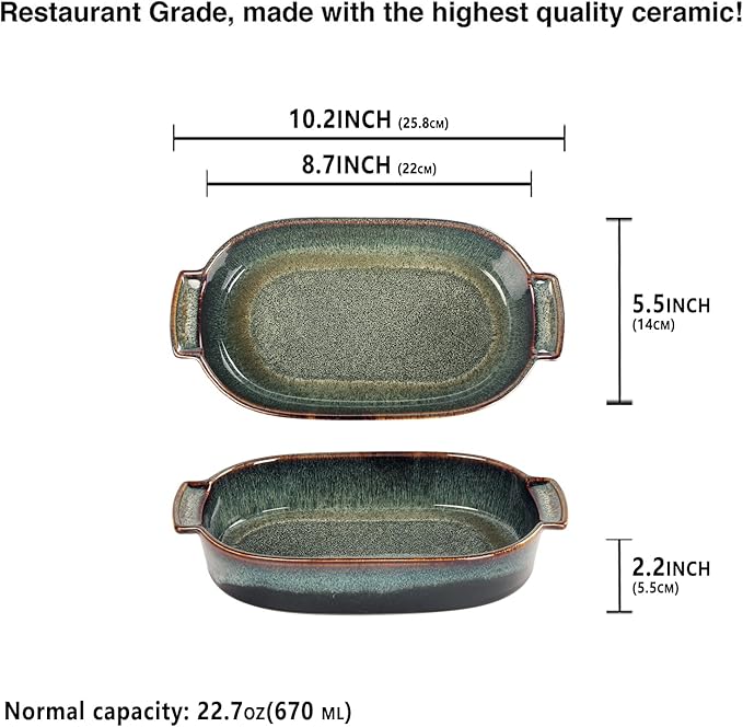 Porcelain Casserole Baking Dish - 22.7 Ounces Baking Dish for Oven, Ceramic Lasagna Pans, Oven Safe Durable Bakeware for Kitchen Home Decor, Banquet and Dinner, Oval 2 pieces 8 x 5 Inch