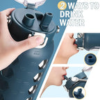 MUKOKO 64oz Glass Water Bottles with Straw and Lid,Half Gallon Water Bottle with Time Marker,Large Glass Water Jug with Silicone Sleeve and Stainless Steel Handle-Blue