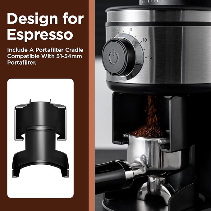 Burr Coffee Grinder, Electric Conical Coffee Bean Grinder With 30 Adjustable Grind Settings For 2-12 Cups, Sliver & Black