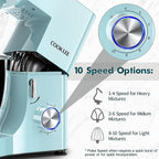 COOKLEE Stand Mixer, 9.5 Qt. 660W 10-Speed Electric Kitchen Mixer with Dishwasher-Safe Dough Hooks, Flat Beaters, Wire Whip & Pouring Shield Attachments for Most Home Cooks, Blue