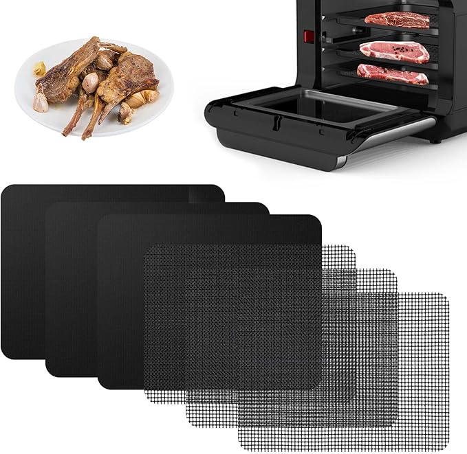 3x Air Fryer Oven Liners + 3x Mesh Grill Mats Compatible with Instant Vortex Pro Plus 10Qt, 9"x10" Reusable Liner for Bottom of Oven, Non-Stick Air Fryer Toaster Oven Mat for Oven, Microwave