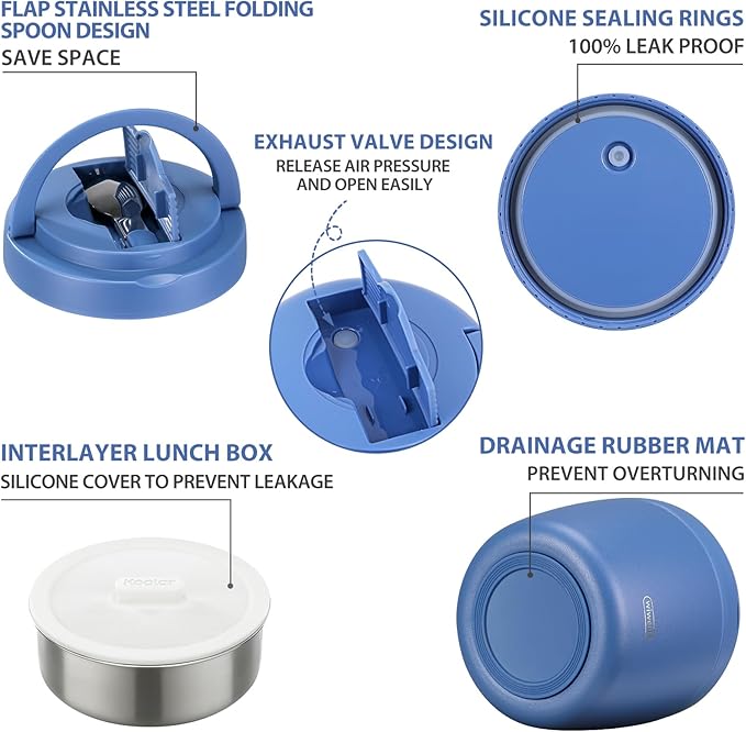 Thermo Food Jar for Hot Food Adults 32OZ Soup Thermo Lunch Containers Wide Mouth Vacuum Insulated Stainless Steel Leakproof Bento Box with Spoon (Blue)