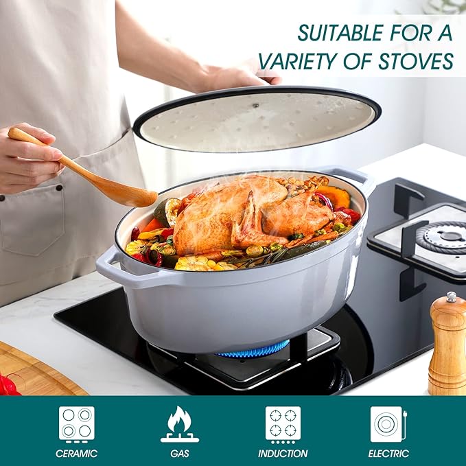 vancasso Enameled Cast Iron Dutch Oven, 9.3 Quart Dutch Oven Pot with Lid, Oval Dutch Oven Cast Iron Pot with Non Stick Enamel Coating for Bread Baking