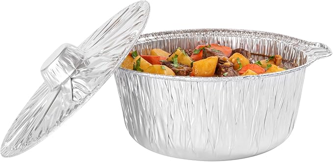 Foil Lux 3.5 Quart Pans And Lids, 100 Disposable Pots With Lids - Oven-Ready, Stove Compatible, Aluminum Foil Baking Pans, Freezable, For Outdoor Camping, Vacation, Picnic, And More - Restaurantware