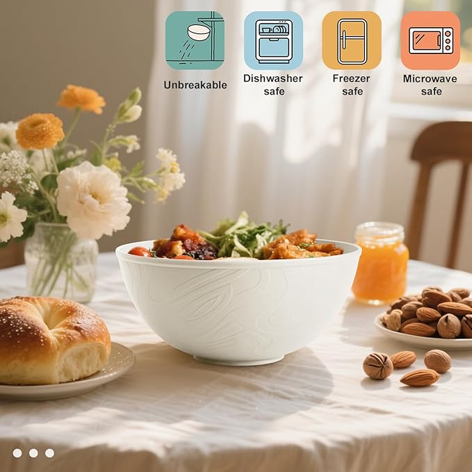 Beige Wheat Straw Bowls for Cereal and Salad,Alternative Plastic Bowls Set of 6,40oz Unbreakable Soup Bowls suitable for Kitchen,Party,Camping and R.V.