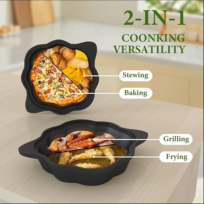 2-in-1 Wood Stove Steamer/Humidifier with Garlic Roaster & Saucepan Pot, Dual-Layer Design for Steaming, Baking, Stove Protection & Multi-Functional Cooking (1.4 Qt + Compact Size)