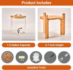 Glass Beverage Dispenser with Bamboo Stand 6.7 In and Lid, Iced 1.5 Gallon Drink Server with Spigot, Large Thick Glass Drink Dispenser for Parties, Hotels, Restaurants, Homes