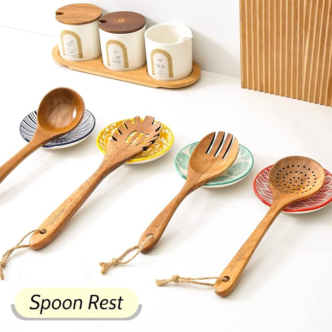 KitchenTour Ceramic Spoon Rest, 4.7 inch Coffee Spoon Holder for Kitchen Counter, Spoon Rest for Stove Top, Cooking Utensil Rest Holder for Ladle, Spatula, Set of 4