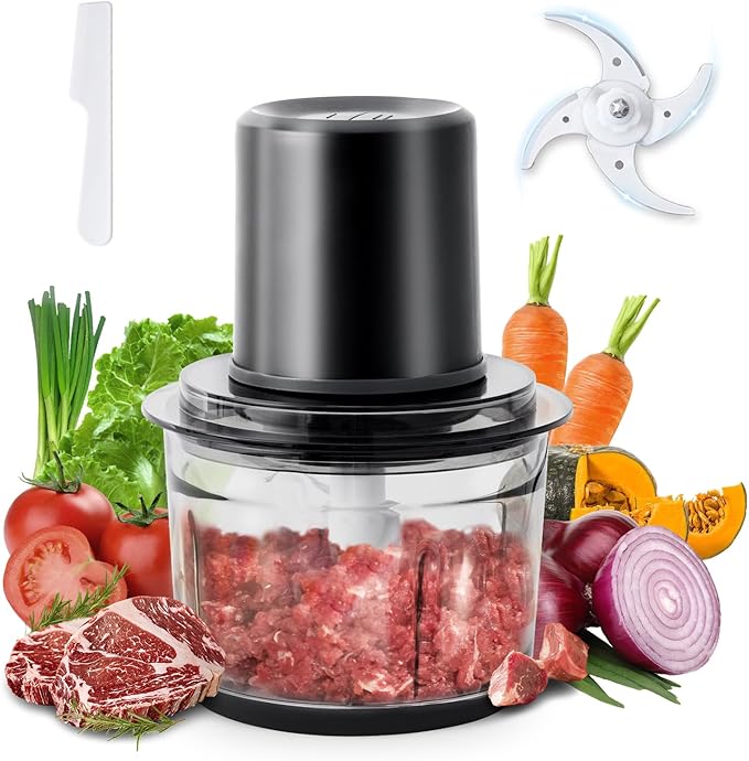 Meat Grinder Electric, 1.2L Stainless Steel Food Processor and Chopper with 4 Sharp Blades, 350W, 2 Speed Modes, for Meat, Baby Food, Vegetables, Fruits, Nuts,5 Cups, Black