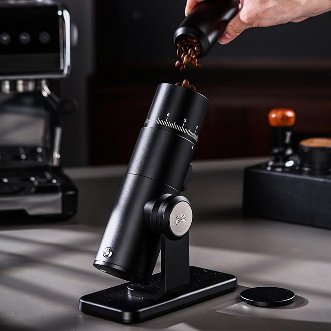 Electric Burr Coffee Grinder - Stepless Adjustment Electric Espresso Grinder with CNC Stainless Steel Conical Burr and Magnetic Lid & Dosing Cup (Black)