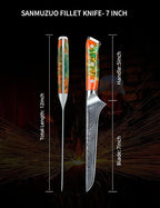 7 inch Fillet Knife, VG10 Damascus Steel Fish Boning Knife with Resin Handle - Xuan Series (Fantasy Orange)