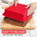 Walfos Silicone Square Cake Pan, 8 inch, Red, BPA Free, Non-Stick, Heat Resistant, Easy to Clean and Store, Ideal for Brownies, Cakes, Bread, Pie, Lasagna, and More