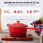 Onader Enameled Cast Iron Sauce Pan, 1QT Small Saucepan with Lid, Cast Iron Sauce Pot Enamel Dutch Oven, Nonstick & Heavy Duty – Red