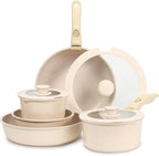 ESLITE LIFE Nonstick Cookware Sets with Detachable Handle,Ceramic Coating Pots and Pans Set Kitchen Cooking Set, Compatible with All Stovetops, PTFE & PFOA Free, White, 10 Pcs Set