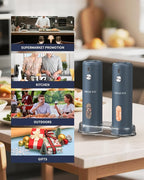 CIRCLE JOY Rechargeable Electric Salt and Pepper Grinder Set with Base, Automatic Pepper Mills with 110ml Container, External Adjustable Coarseness, White Led Light and One-Handed Operation, Blue