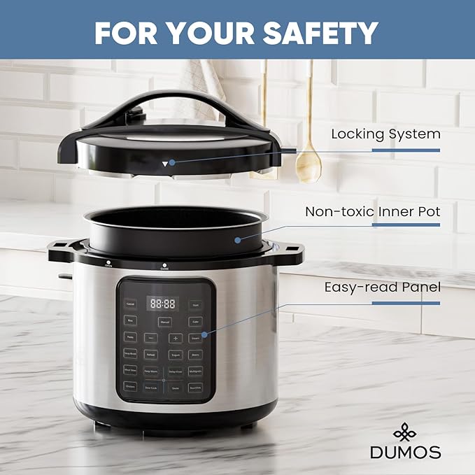 DUMOS 16-in-1 Electric Pressure Cooker 8 QT Stainless Steel Multi Cooker Electric for Pressure, Rice, Steamer, Yogurt Maker, Slow Cook, Black