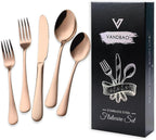 VANDBAO Coppery Flatware Cutlery Silverware Set 20 Pieces, Stainless Steel Colorful Utensils, Tableware Set Service for 4, Include Knife/Fork/Spoon, Reusable, Mirror Polished, Dishwasher Safe