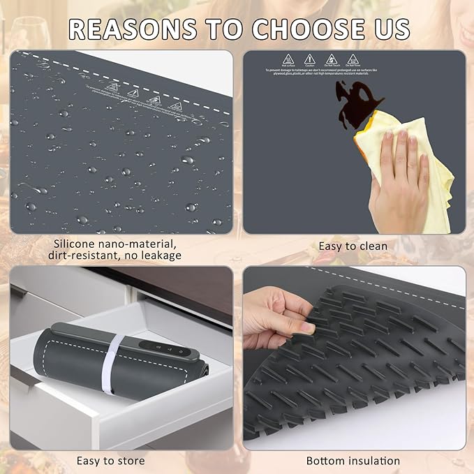 OcePor Warming Mat for Food,(XXL 36"x16") Electric Warming Tray,Extra Large Food Warmer Mat,Warming Pads for Food,Portable Heating Mat for Buffet,Parties,Buffets Party(Gray)