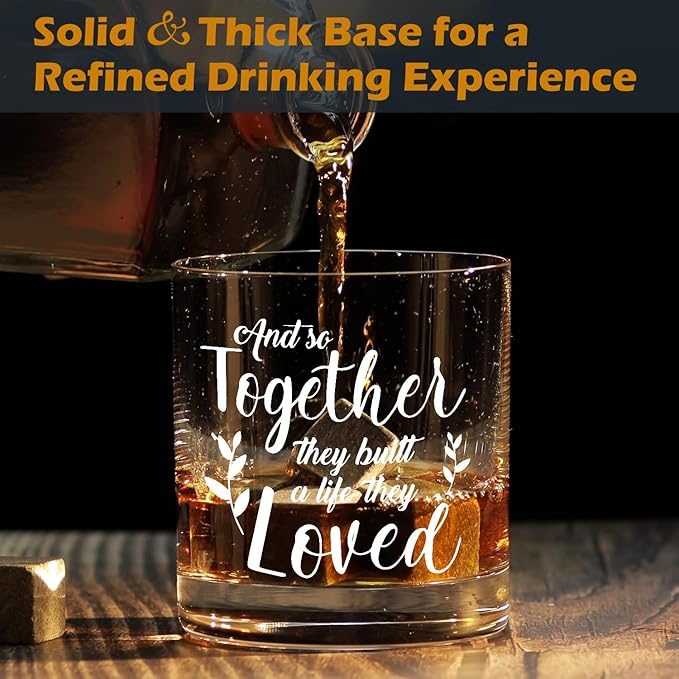 kunlisa and So Together They Built a Life They Loved Whiskey Glasses, Wedding Gifts for Newlyweds Couples, 10 oz Drinking Rocks Glasses for Women Men Whisky Cocktail Scotch Bourbon Liquor