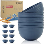 Wheat Straw Bowl Sets,8 PCS Unbreakable Cereal Bowls 26 OZ,Microwave and Dishwasher Safe Bowls,Kitchen Bowl suitable for cereal,salad,snack and soup (Navy Blue)