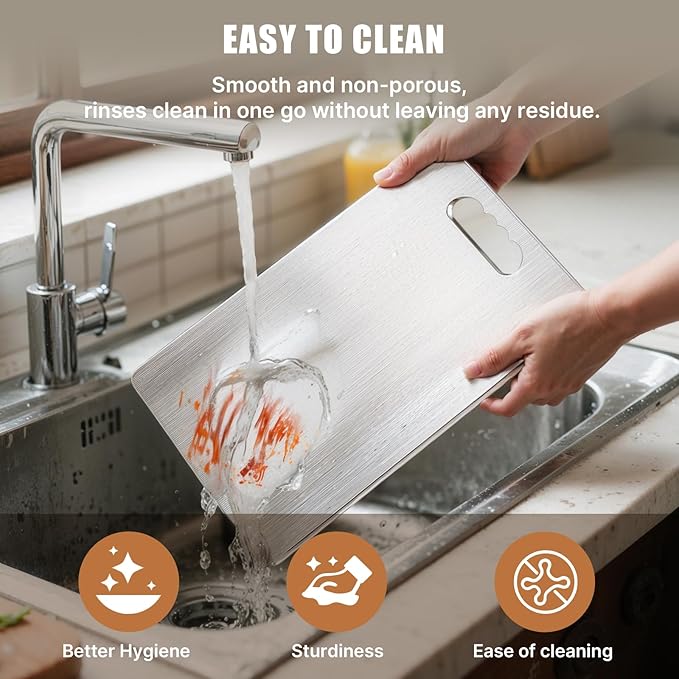 Titanium Cutting Board, 100% Pure Titanium Cutting Boards for Kitchen, Double-sided Food Grade Cutting Boards Non Toxic, Chopping Board Dishwasher Safe for Cutting Meat Vegetable Fruit(12L*8W)