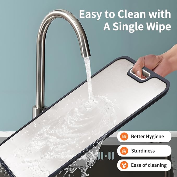 Titanium Cutting Board for Kitchen，100% Double Sided Solid Pure Titanium Cutting Board with Juice Groove &Wheat Straw PP Chopping Board Food Grade (Medium (15''×11‘’ Inche))