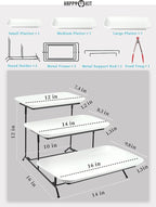 Happy Kit 3 Tier Serving Tray with Serving Tong, Ceramic Rectangular Serving Platters for Cupcake Stand Display, 16/14/12inch Tiered Serving Tray with Collapsible Sturdy Metal Rack for Dessert Server