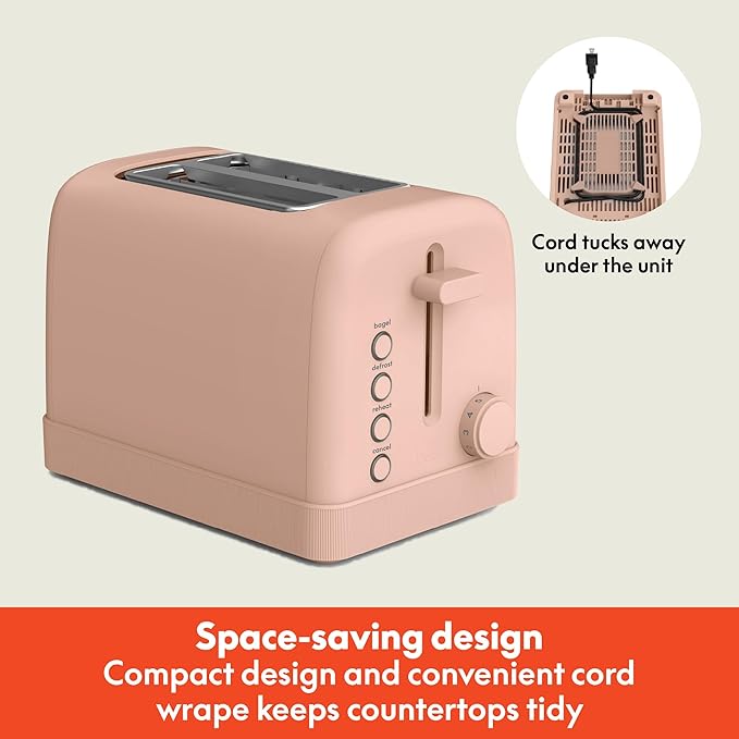 bella 2 Slice Toaster, 6 Setting Shade Control w Reheat, Cancel, Bagel & Defrost Buttons, Removable Crumb Tray, Anti Jam & Auto Shutoff, Auto Centering Guides & Cord Wrap, 900 Watt, Blossom