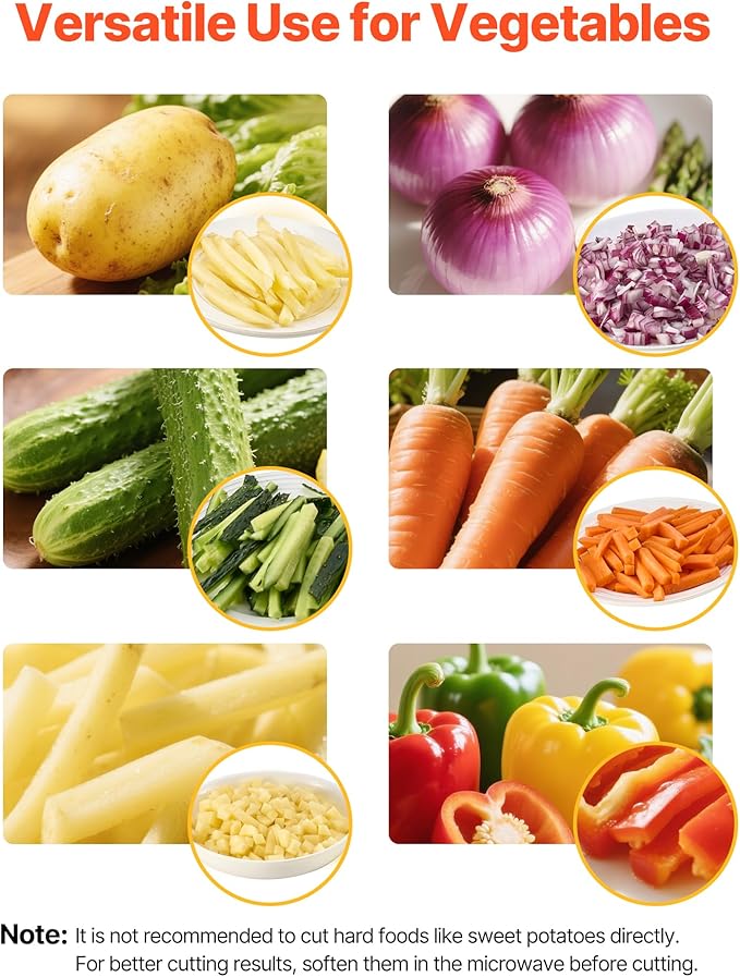 VEVOR Commercial French Fry Cutter, Stainless Steel Vegetable Fruit Chopper with 3 Replacement Blades 1/2-Inch 3/8-Inch 1/4-Inch, Manual Potato Slicer Dicer for Restaurants & Home Kitchen