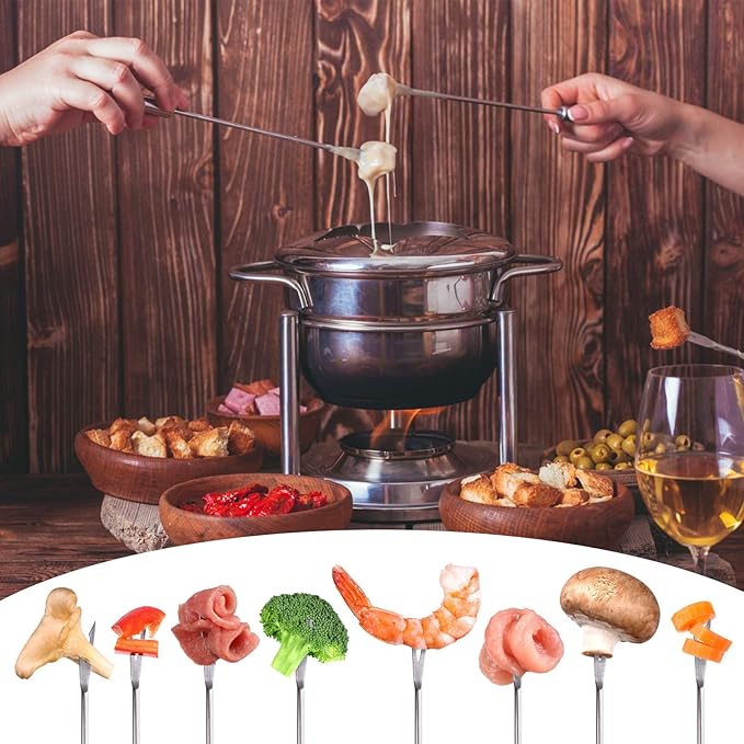 6PCS 9.5 Inch Fondue Sticks Stainless Steel Barbecue Fruit Dessert Forks with Heat Resistant Handle for Roast Meat Chocolate Dessert Cheese Marshmallows