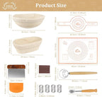 Banneton Bread Proofing Basket,Sourdough Proofing Basket Set of 2, 10 inch Round and 9.6 Oval with Bread Making Tools, Sourdough Bread Baking Supplies, Natural Rattan Proofing Bowls Baskets