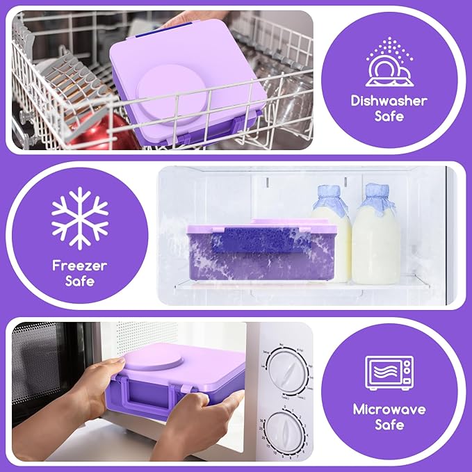 Bento Box for Kids - Leak-Proof Lunch Box with Insulated Thermos Food Jar - 4 Compartments, 1 Removable Divider, 1Spoon, 1 Fork - Dishwasher Safe, BPA-Free (Light purple)