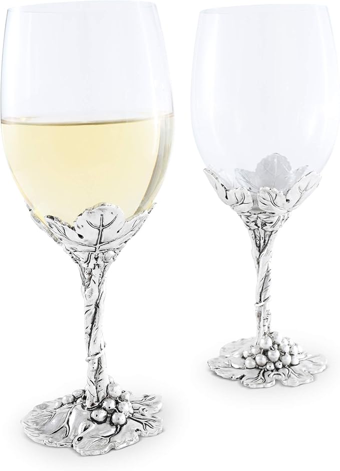 Arthur Court Designs Aluminum Grape Pattern Base Wine Glasses 8.25 inch Tall 16 ounces