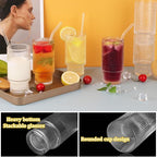 Glass Cups Set with Straw/Bamboo Lid,12 oz Stackable Serving Drinking Glasses, Ideal for Whiskey/Cocktails/Juice/Coffee/Beer, Dishwasher Safe,3 Patterns of Vintage Glassware Sets.(6 Pcs)