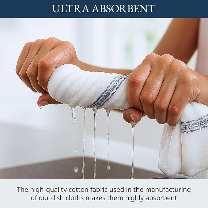 LANE LINEN Kitchen Hand Towels, 12 Pack Dish Towels for Kitchen Drying, 100% Cotton Super Absorbent Tea Towel, Quick Dry, 14"x25", Useful for Cleaning Countertops, Durable for Daily Use - Grey Stripe