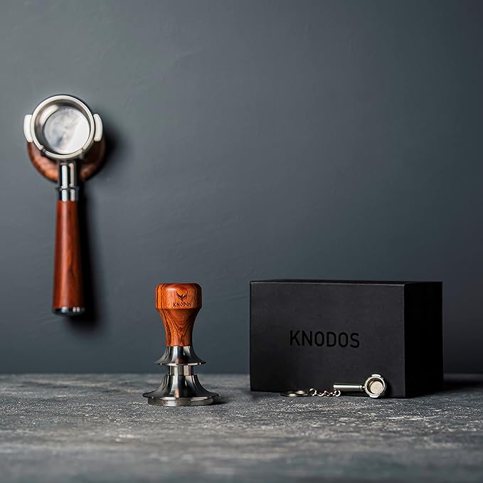 58mm Tamper For Espresso Machines V2 KNODOS Rosewood Self Leveling and Double Spring Loaded Design Calibrated Coffee Tamper With Gift Box