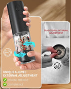 CIRCLE JOY Rechargeable Electric Pepper Grinder, Salt Grinder Pepper Mill with Washable 95ml Container, White LED Light and External Adjustable Coarseness, Black