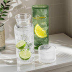 Bedside Water Carafe and Glass Set, 21.6oz Water Carafe with 6oz Glass Cup with Lid, Green