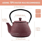20.3oz Small Cast Iron Teapot, SECHUDO Tea Kettle for Stovetop Safe Coated with Enameled Interior, Tea Pot with Stainless Steel Infuser for Loose Tea (Pink Pinstripe Pattern)