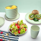 Wheat Straw Dishes Set for 4, Dinnerware Sets 16 piece, Unbreakable Plates, Bowls, Cups Sets for Kitchen Parties Camping RV - Green
