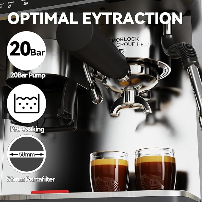TEM650 Espresso Machine,Coffee Maker 20 Bar High Press Extraction- with 15 Grind Setting & Dual Heating System, 2.7L Detachable Wanter Tank, Separate Hot Water Spout- Cup Warmer Function