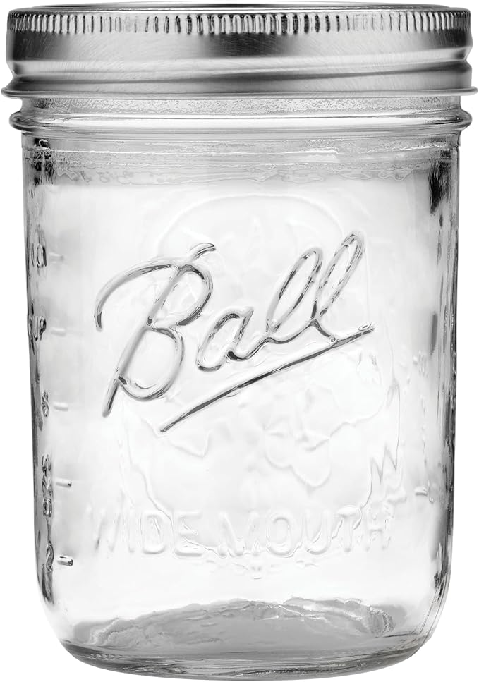 Ball Wide Mouth Glass Mason Jars with Lids and Bands, Used for Canning, Pickling, Juice, Jam, Jelly, Pint Size 16 Ounce (Pack of 6)