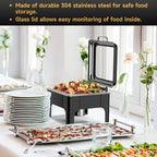 Chafing Dishes for Buffet, 6QT Square Stainless Steel Chafing Dish with Transparent Hydraulic Lid, 304 Food Pan, Buffet Warmer for Parties and Events (Black)