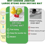 JINGYAN Large Stone Dish Drying Mat for Kitchen Counter, Foldable Diatomaceous Earth Absorbent Mat, Quick Dry Collapsible Drying Pad for Dishes & Utensils, Kitchen Sink Mat, 24x16 Inch- Gray