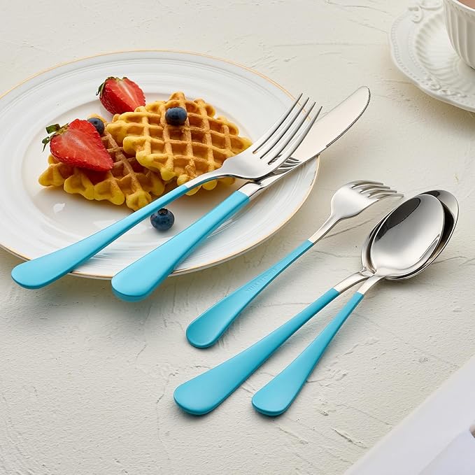 20-Pieces Blue Silverware Sets for 4,Blue Handle Stainless Steel Cutlery Set, Include Forks Spoons and Knives Set, Dishwasher Safe Utensil Sets for Home Restaurant
